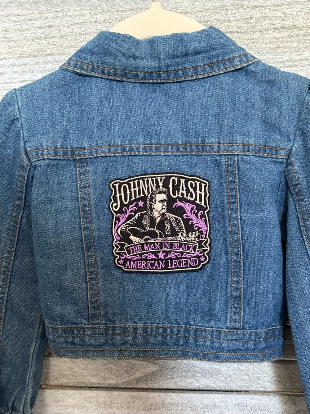 Custom JOHNNY CASH Young Hearts Hand-sewn Girly Cropped Denim Jacket SZ3 Toddler